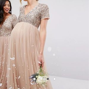 Maya Maternity Sequin Tulle Maxi Dress
